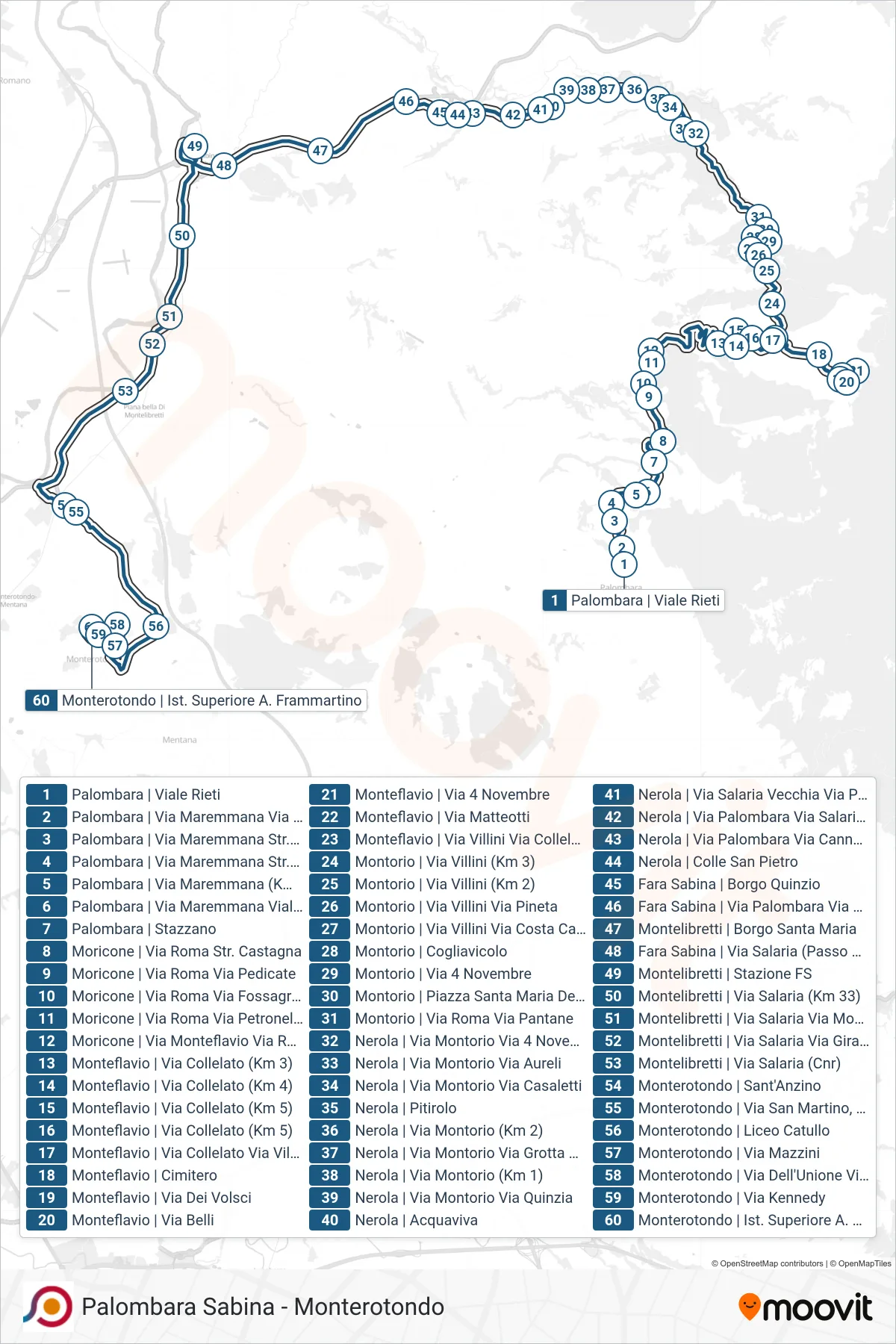Linea COTRAL bus (Palombara | Viale Rieti→Monterotondo | Ist. Superiore A. Frammartino) - Percorsi e fermate sulla mappa