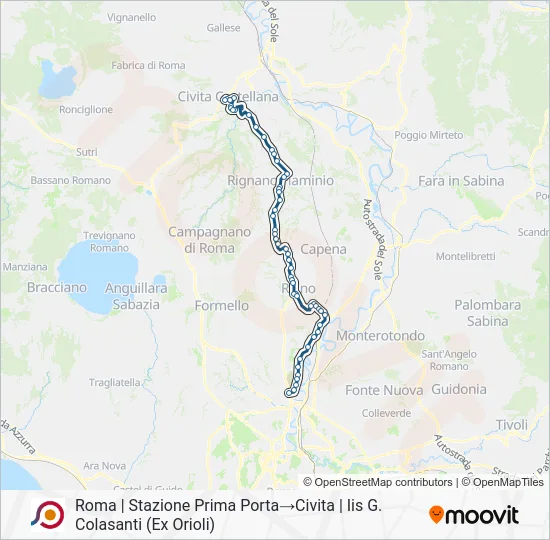 Percorso linea bus COTRAL