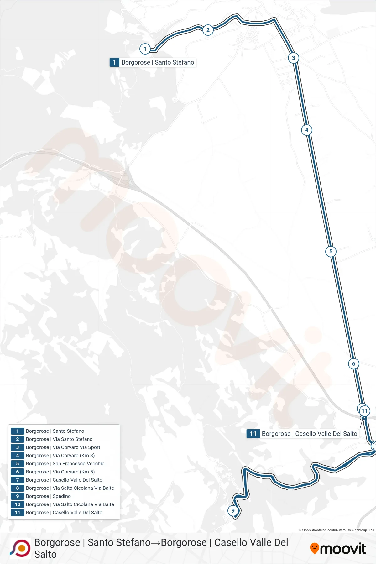 Linea COTRAL bus (Borgorose | Santo Stefano→Borgorose | Casello Valle Del Salto) - Percorsi e fermate sulla mappa