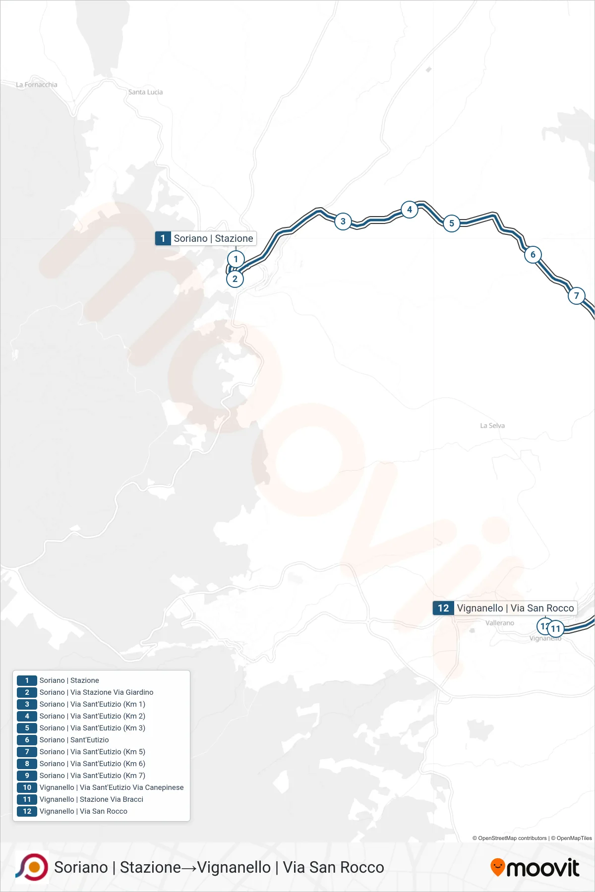 Linea COTRAL bus (Soriano | Stazione→Vignanello | Via San Rocco) - Percorsi e fermate sulla mappa