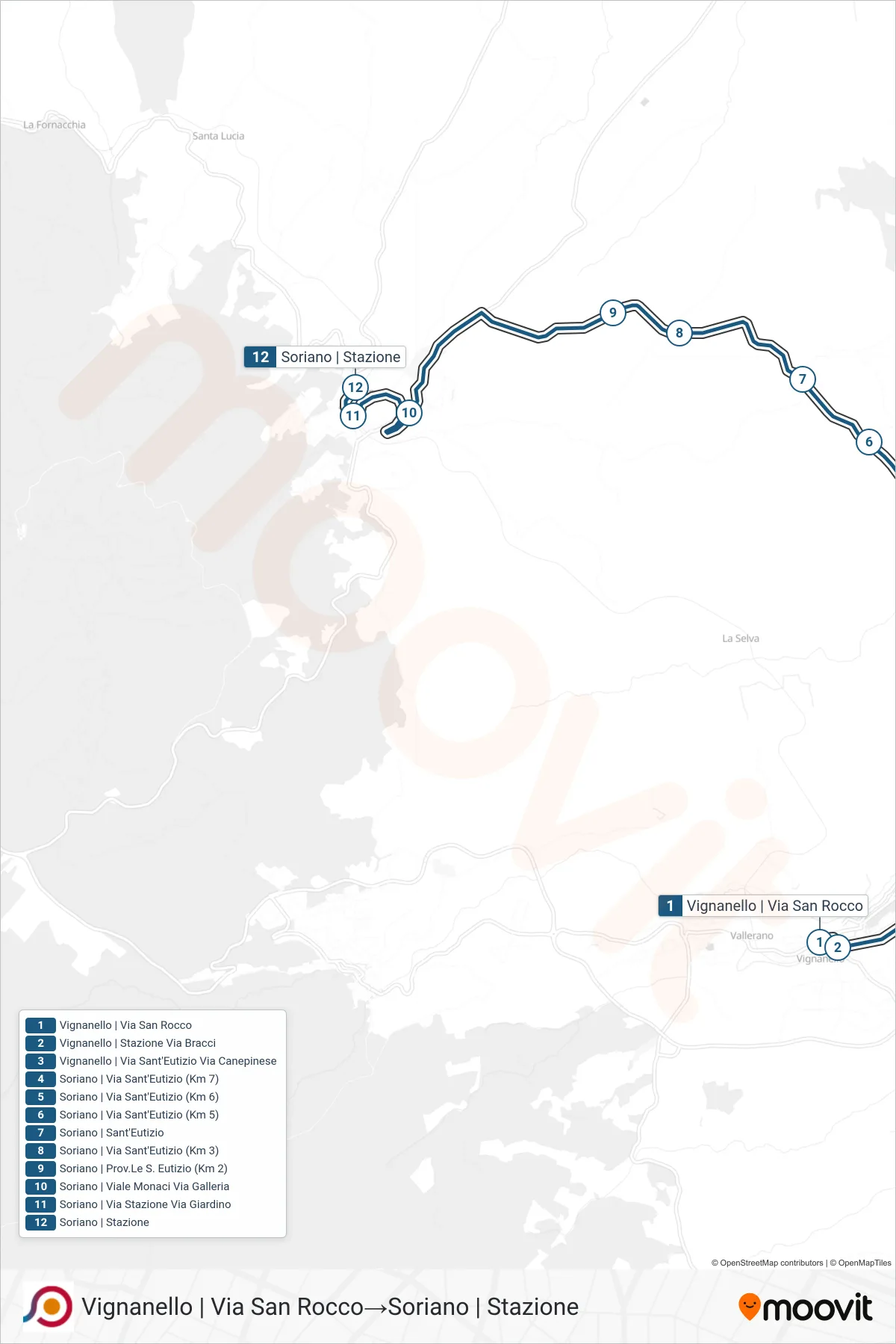 Linea COTRAL bus (Vignanello | Via San Rocco→Soriano | Stazione) - Percorsi e fermate sulla mappa