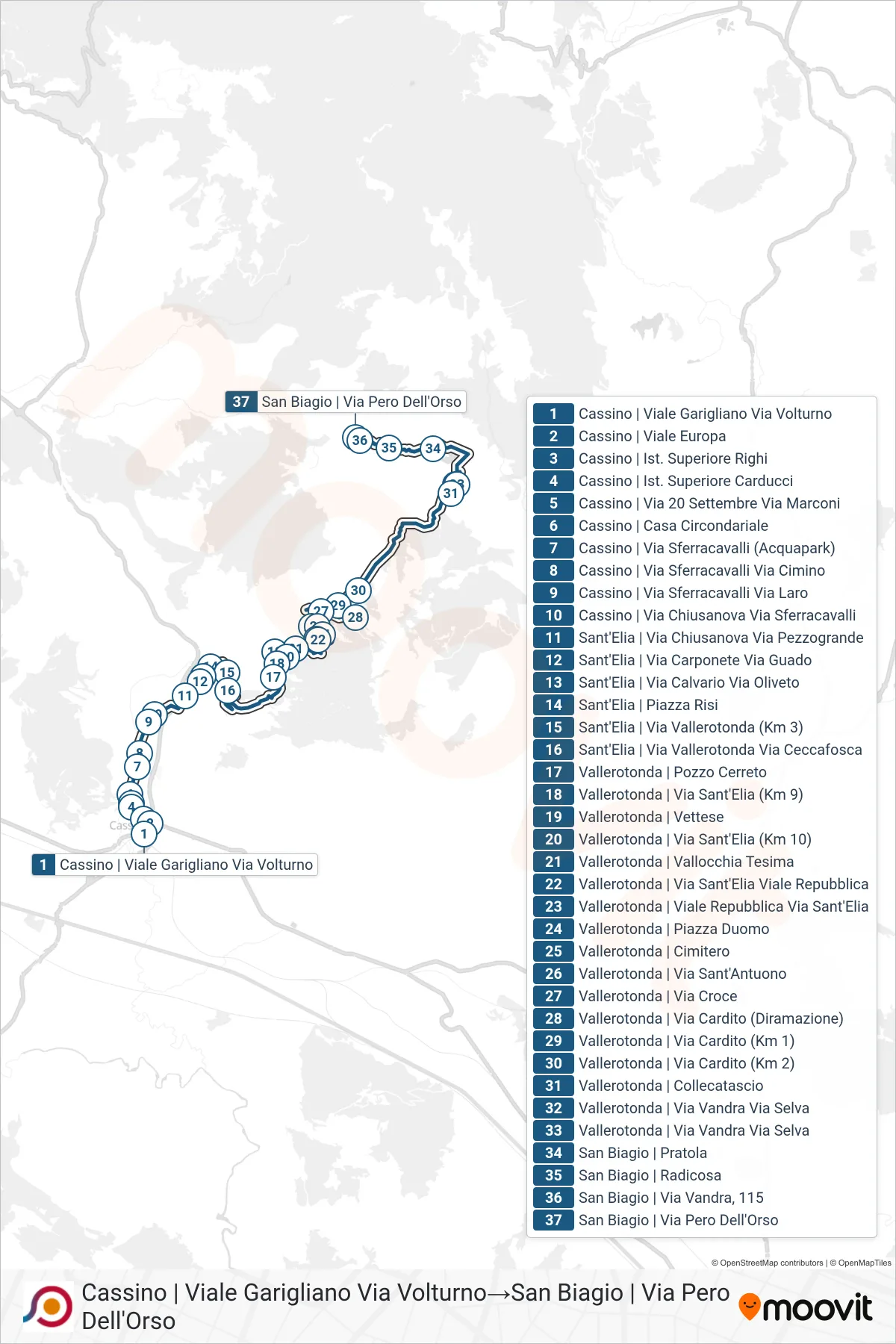 Linea COTRAL bus (Cassino | Viale Garigliano Via Volturno→San Biagio | Via Pero Dell'Orso) - Percorsi e fermate sulla mappa