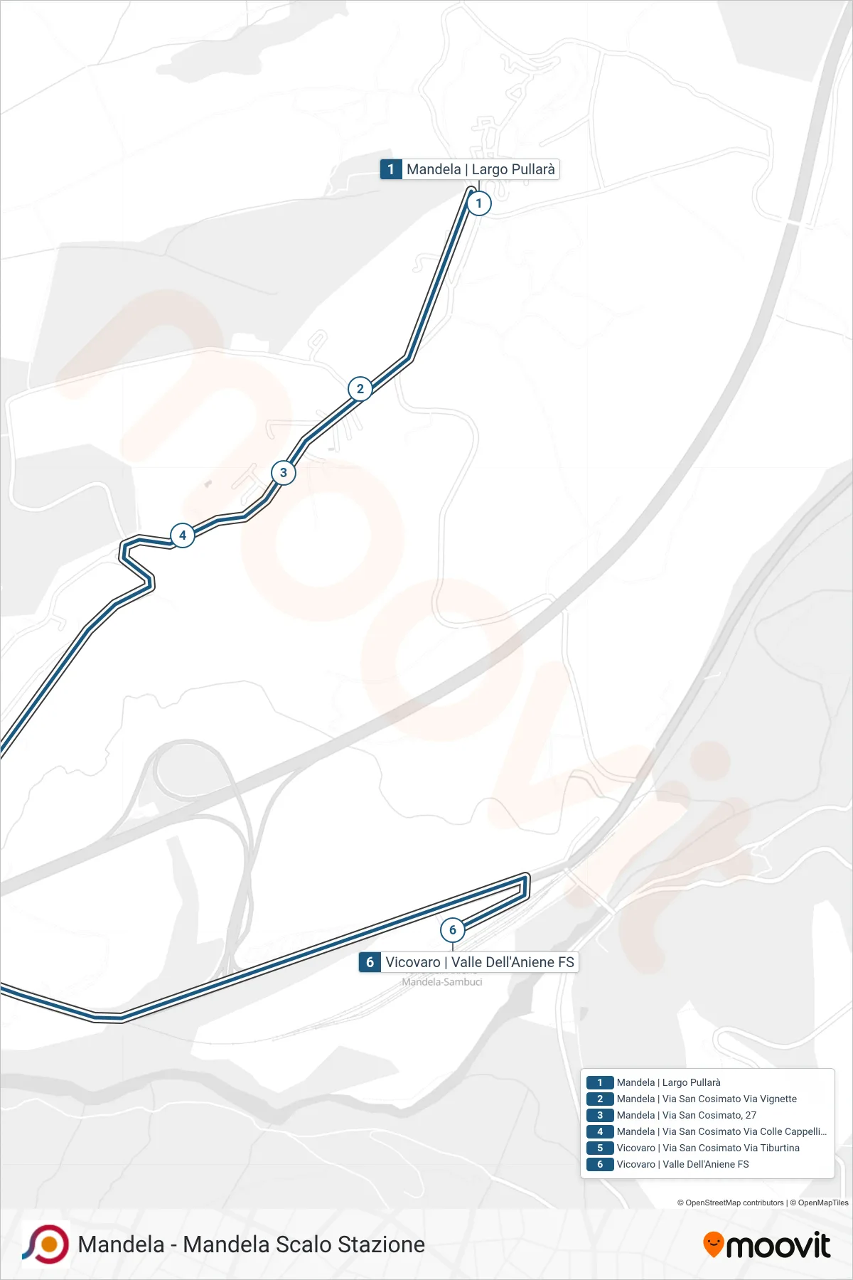 Linea COTRAL bus (Mandela | Largo Pullarà→Vicovaro | Valle Dell'Aniene FS) - Percorsi e fermate sulla mappa