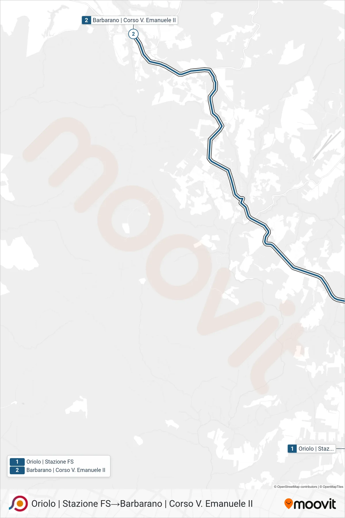 Linea COTRAL bus (Oriolo | Stazione FS→Barbarano | Corso V. Emanuele II) - Percorsi e fermate sulla mappa