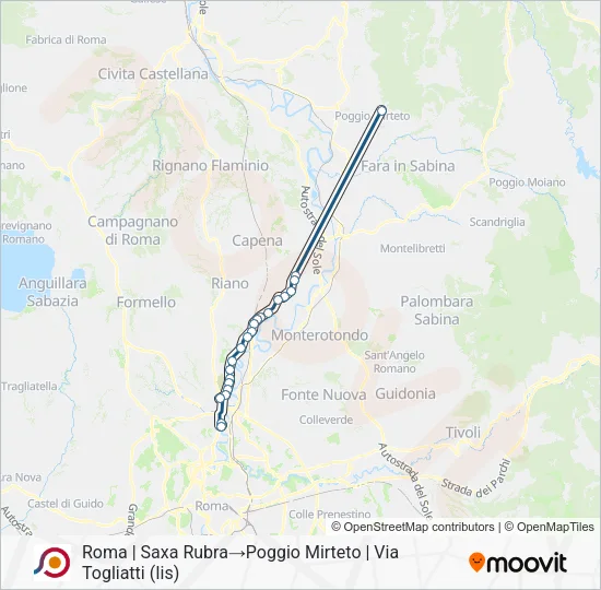 Percorso linea bus COTRAL