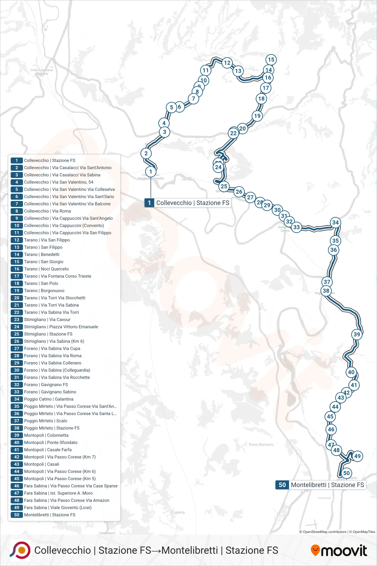 Linea COTRAL bus (Collevecchio | Stazione FS→Montelibretti | Stazione FS) - Percorsi e fermate sulla mappa