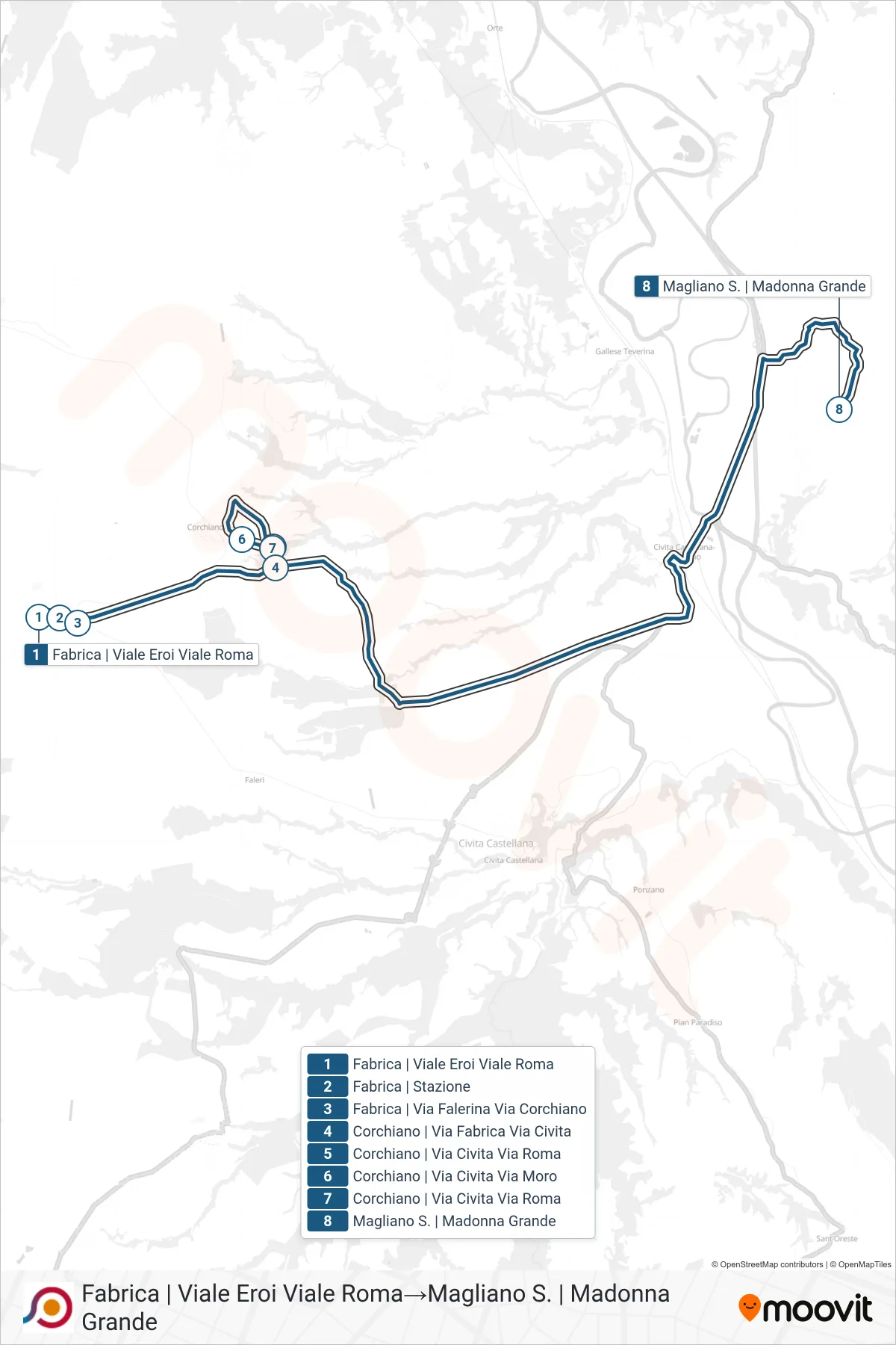 Linea COTRAL bus (Fabrica | Viale Eroi Viale Roma→Magliano S. | Madonna Grande) - Percorsi e fermate sulla mappa