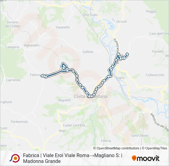 Percorso linea bus COTRAL