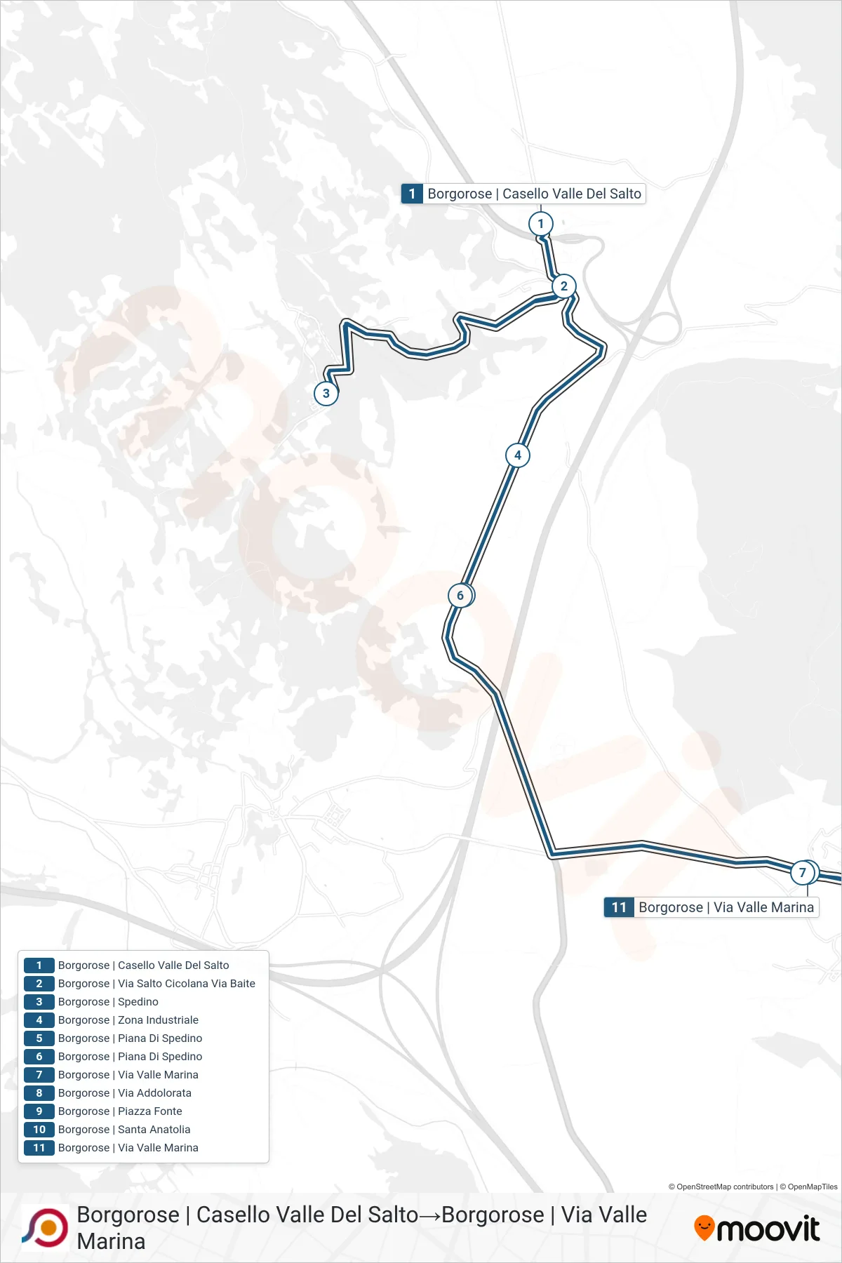 Linea COTRAL bus (Borgorose | Casello Valle Del Salto→Borgorose | Via Valle Marina) - Percorsi e fermate sulla mappa