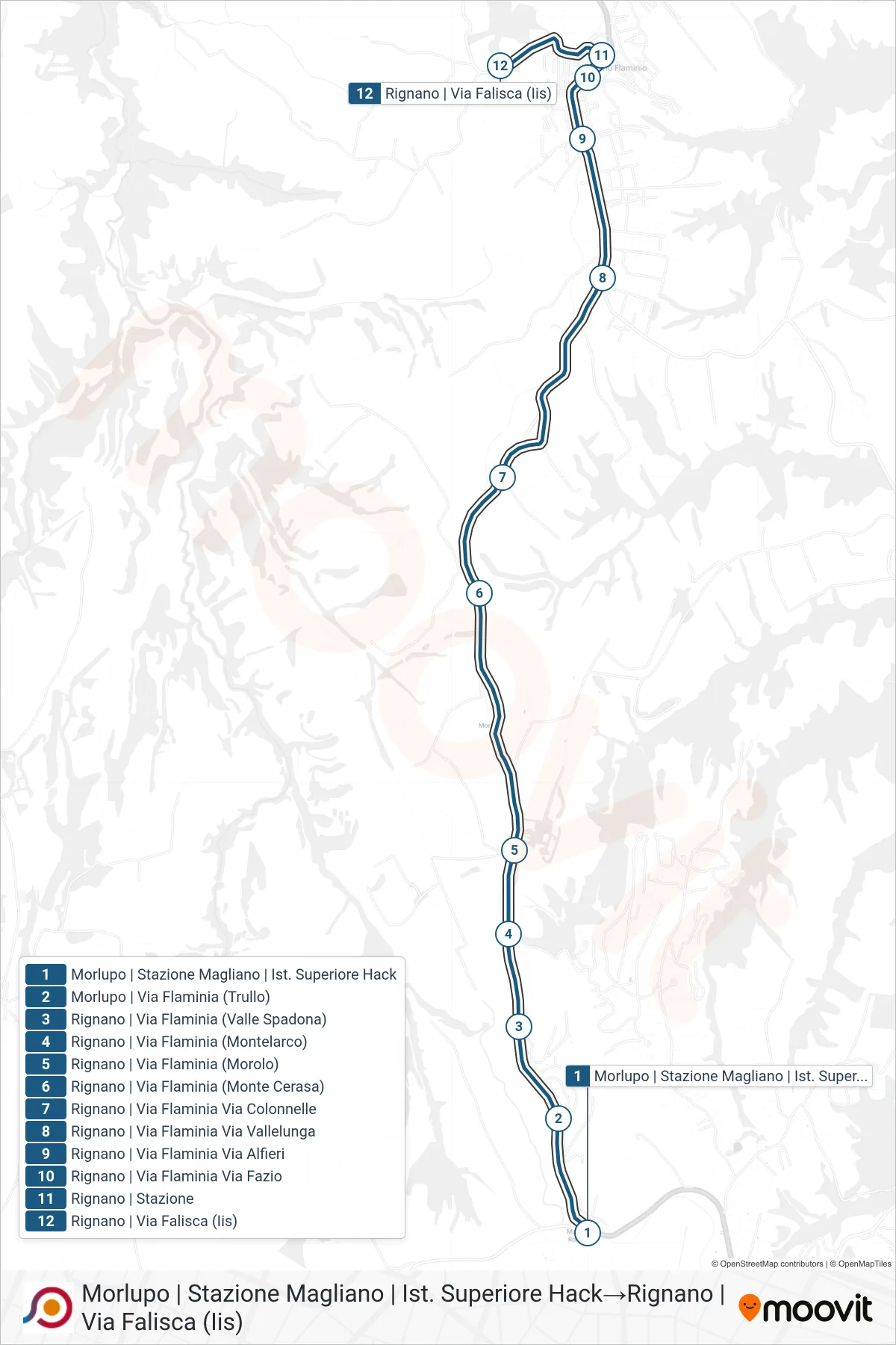 Linea COTRAL bus (Morlupo | Stazione Magliano | Ist. Superiore Hack→Rignano | Via Falisca (Iis)) - Percorsi e fermate sulla mappa