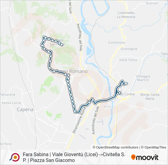 Percorso linea bus COTRAL