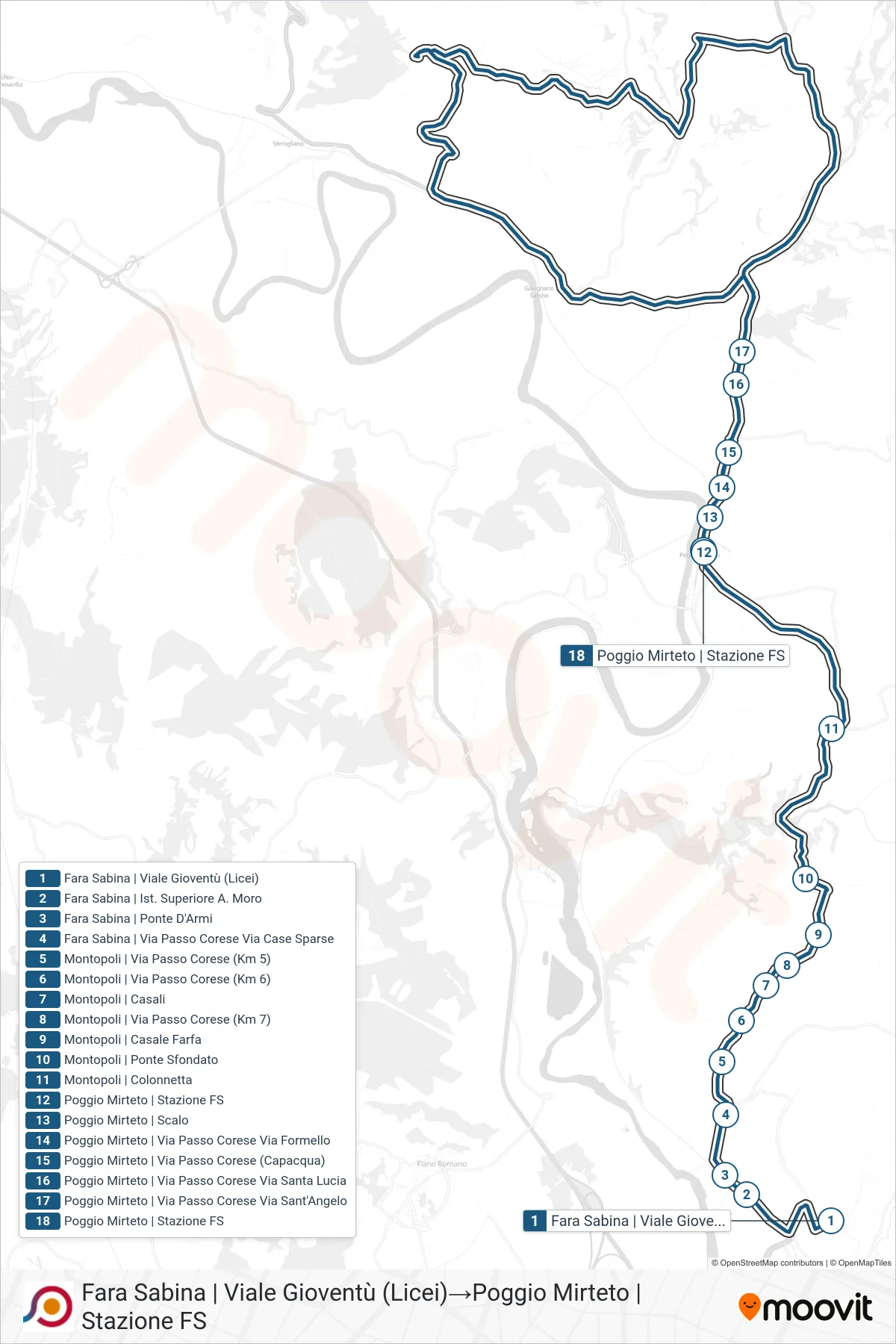 Linea COTRAL bus (Fara Sabina | Viale Gioventù (Licei)→Poggio Mirteto | Stazione FS) - Percorsi e fermate sulla mappa
