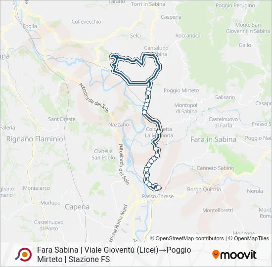 Percorso linea bus COTRAL