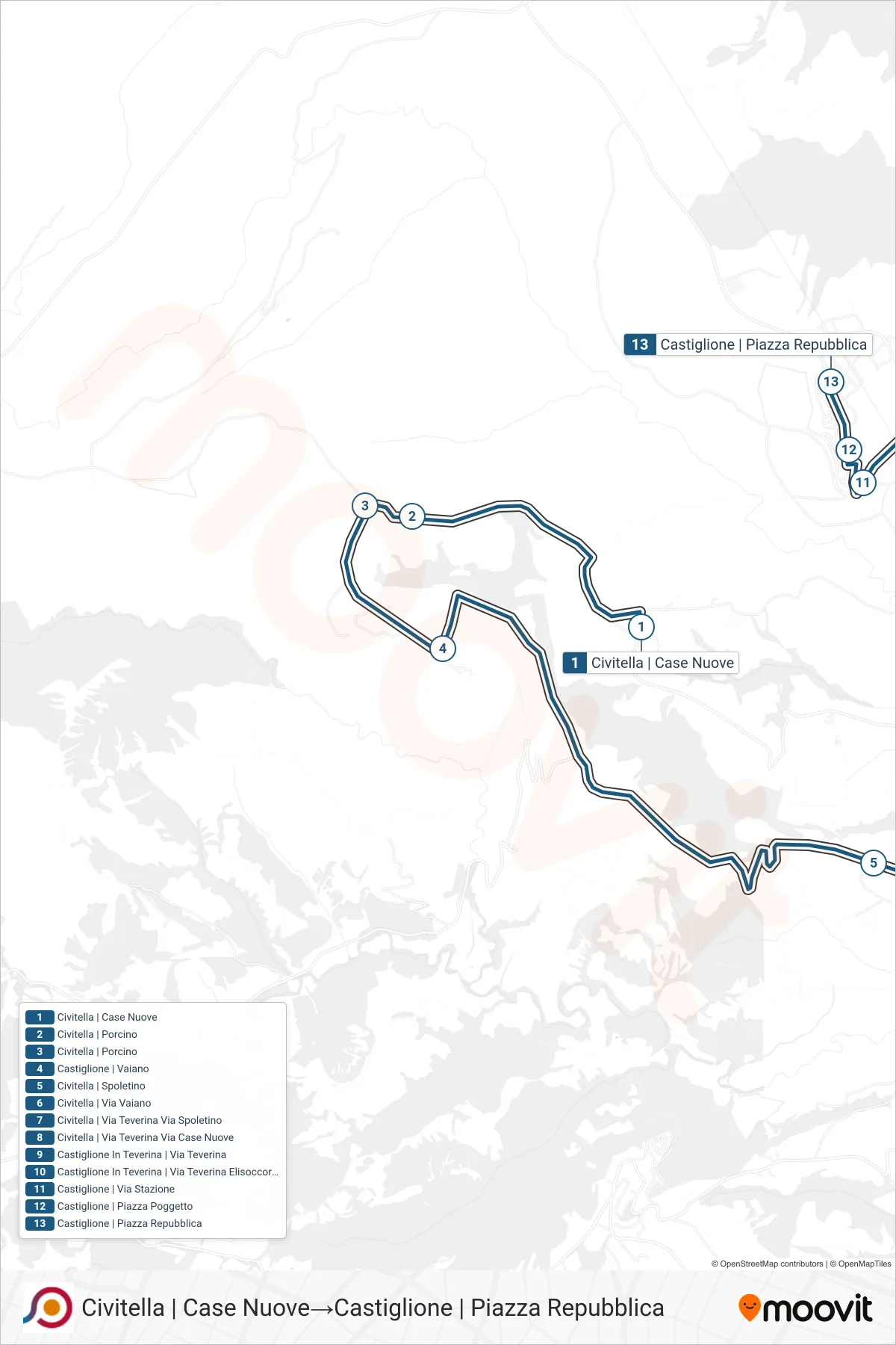 Linea COTRAL bus (Civitella | Case Nuove→Castiglione | Piazza Repubblica) - Percorsi e fermate sulla mappa