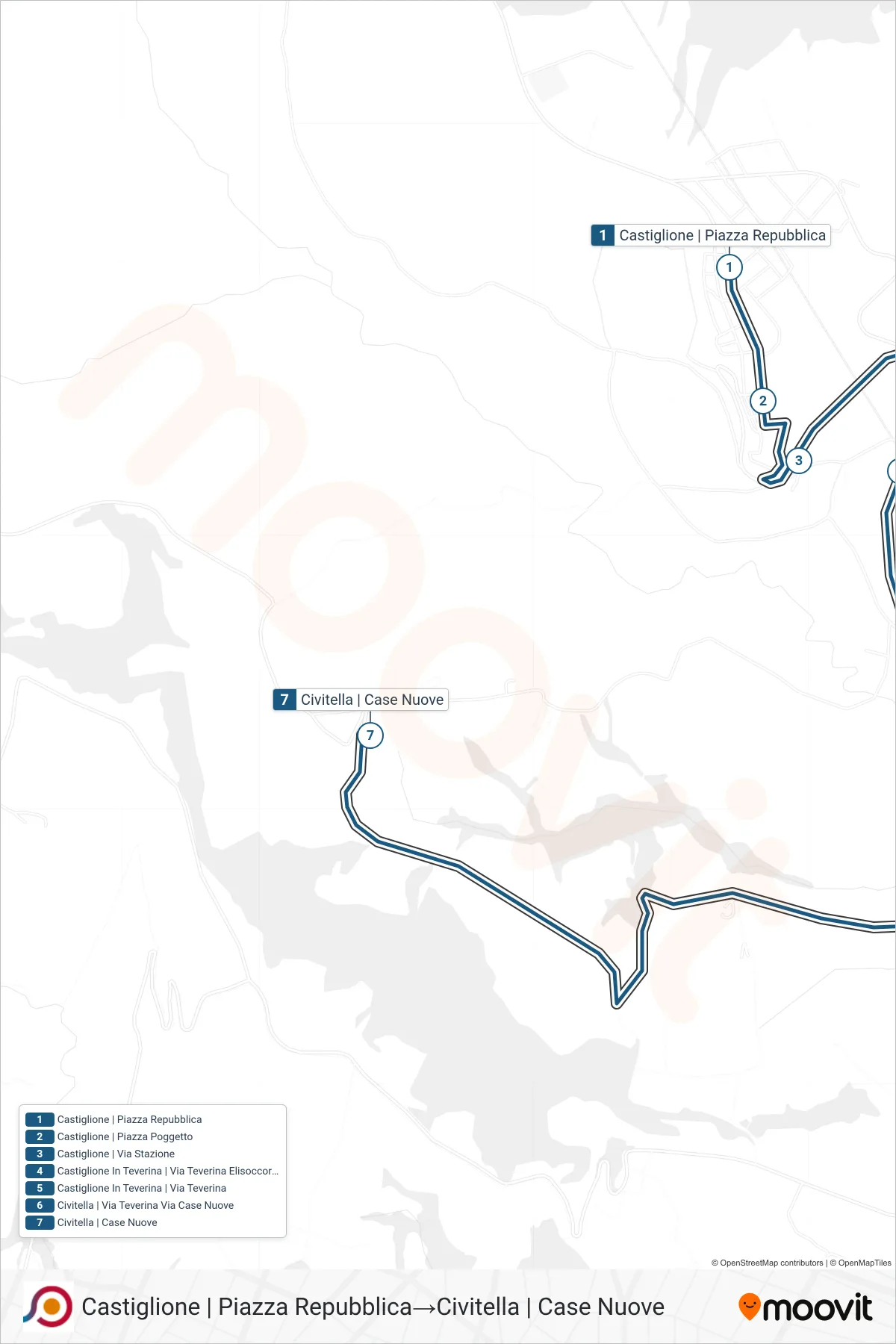 Linea COTRAL  bus (Castiglione | Piazza Repubblica‎→Civitella | Case Nuove) - Percorsi e fermate sulla mappa