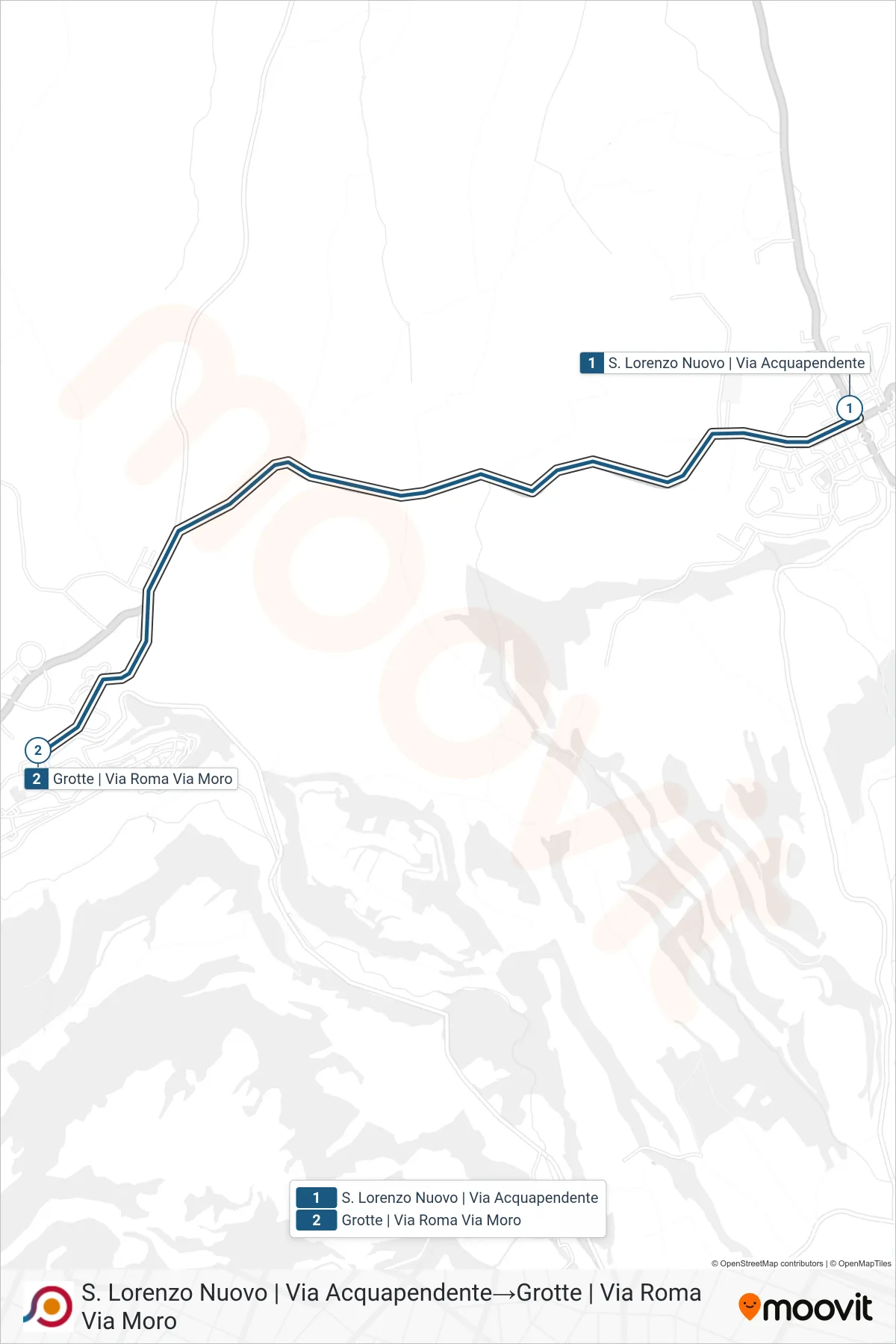 Linea COTRAL bus (S. Lorenzo Nuovo | Via Acquapendente→Grotte | Via Roma Via Moro) - Percorsi e fermate sulla mappa
