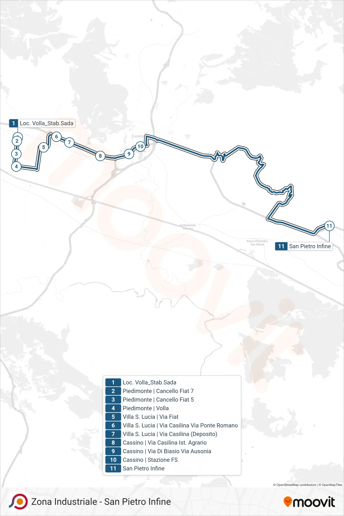 Linea COTRAL bus (Loc. Volla_Stab.Sada→San Pietro Infine) - Percorsi e fermate sulla mappa
