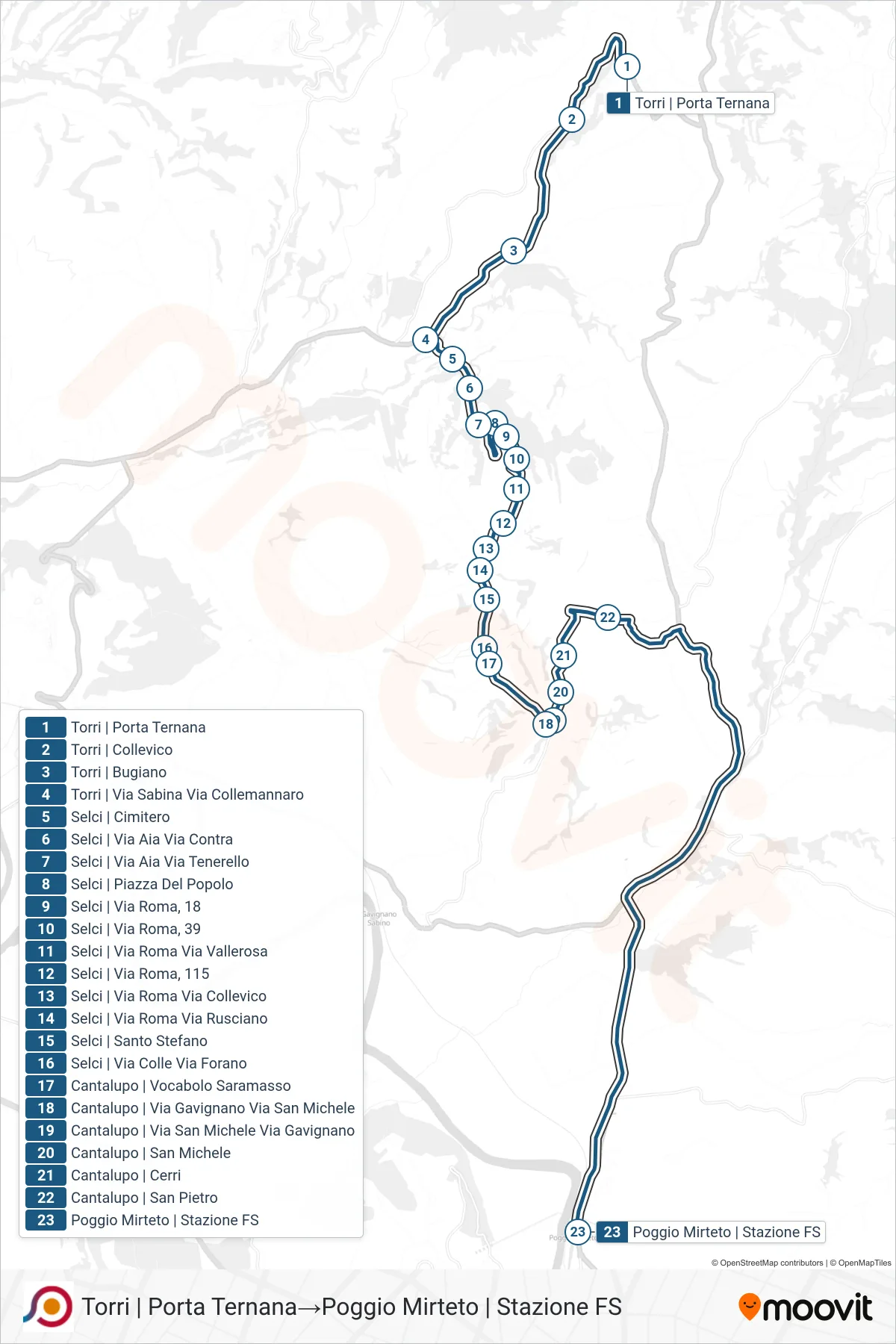 Linea COTRAL bus (Torri | Porta Ternana→Poggio Mirteto | Stazione FS) - Percorsi e fermate sulla mappa