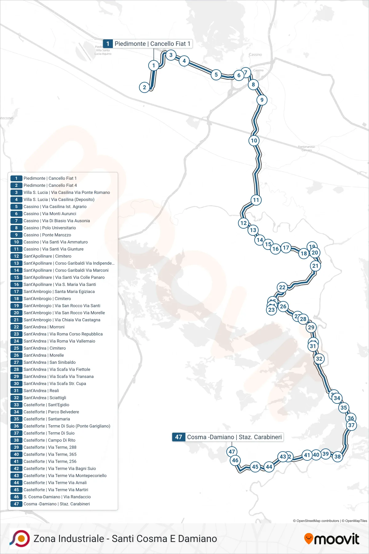 Linea COTRAL  bus (Piedimonte | Cancello Fiat 1‎→Cosma -Damiano | Staz. Carabineri) - Percorsi e fermate sulla mappa