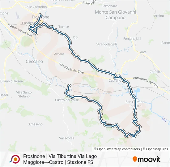 Percorso linea bus COTRAL