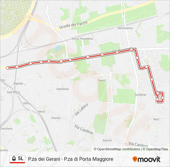 Percorso linea tram 5L