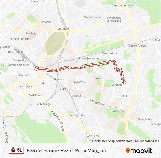 Percorso linea tram 5L