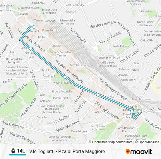 Percorso linea tram 14L