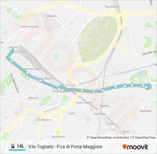 Percorso linea tram 14L