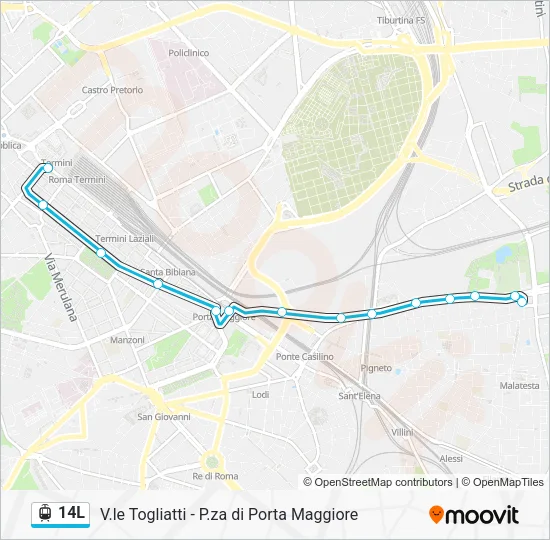 Percorso linea tram 14L