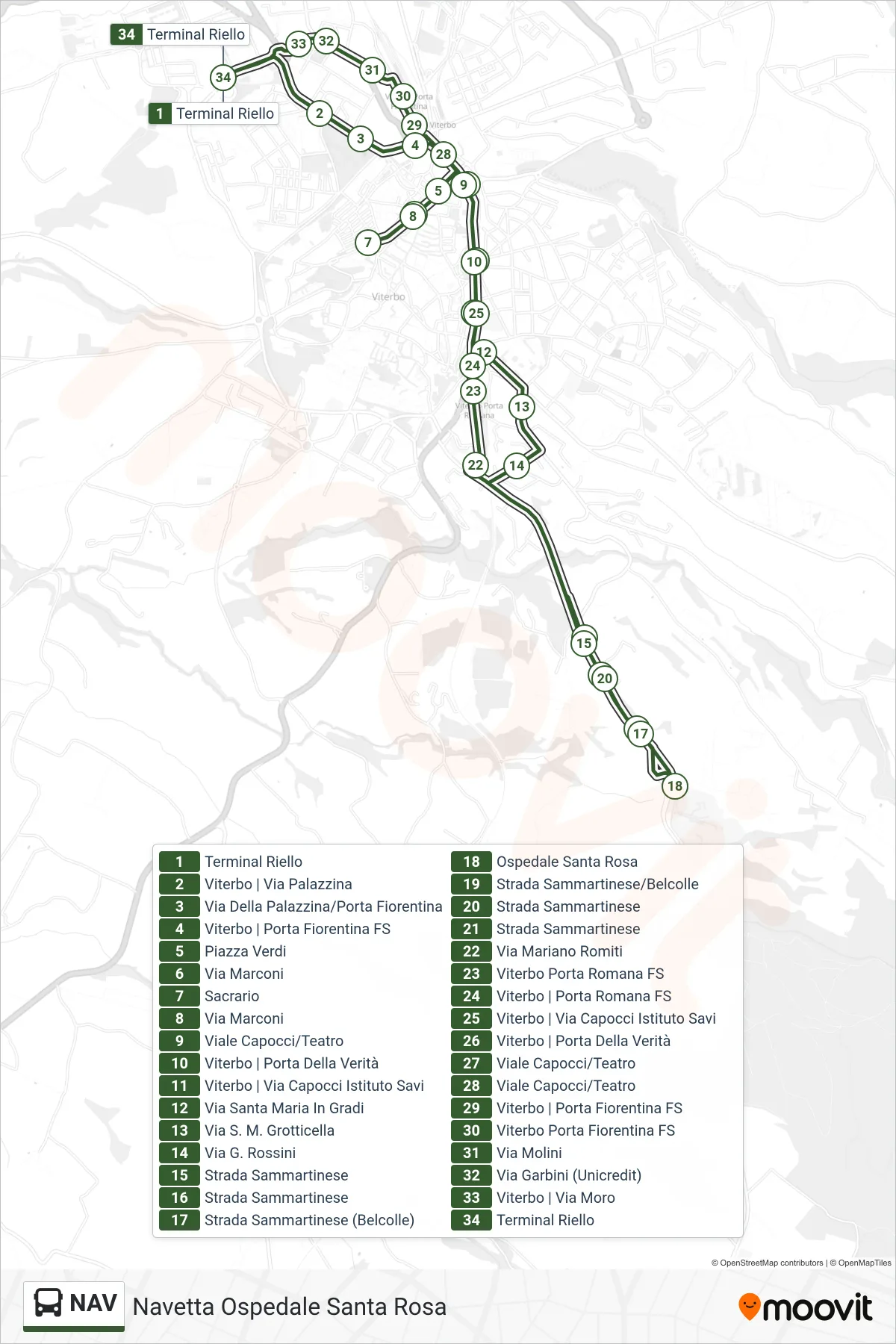 Linea NAV bus (Sacrario-Ospedale-Riello) - Percorsi e fermate sulla mappa