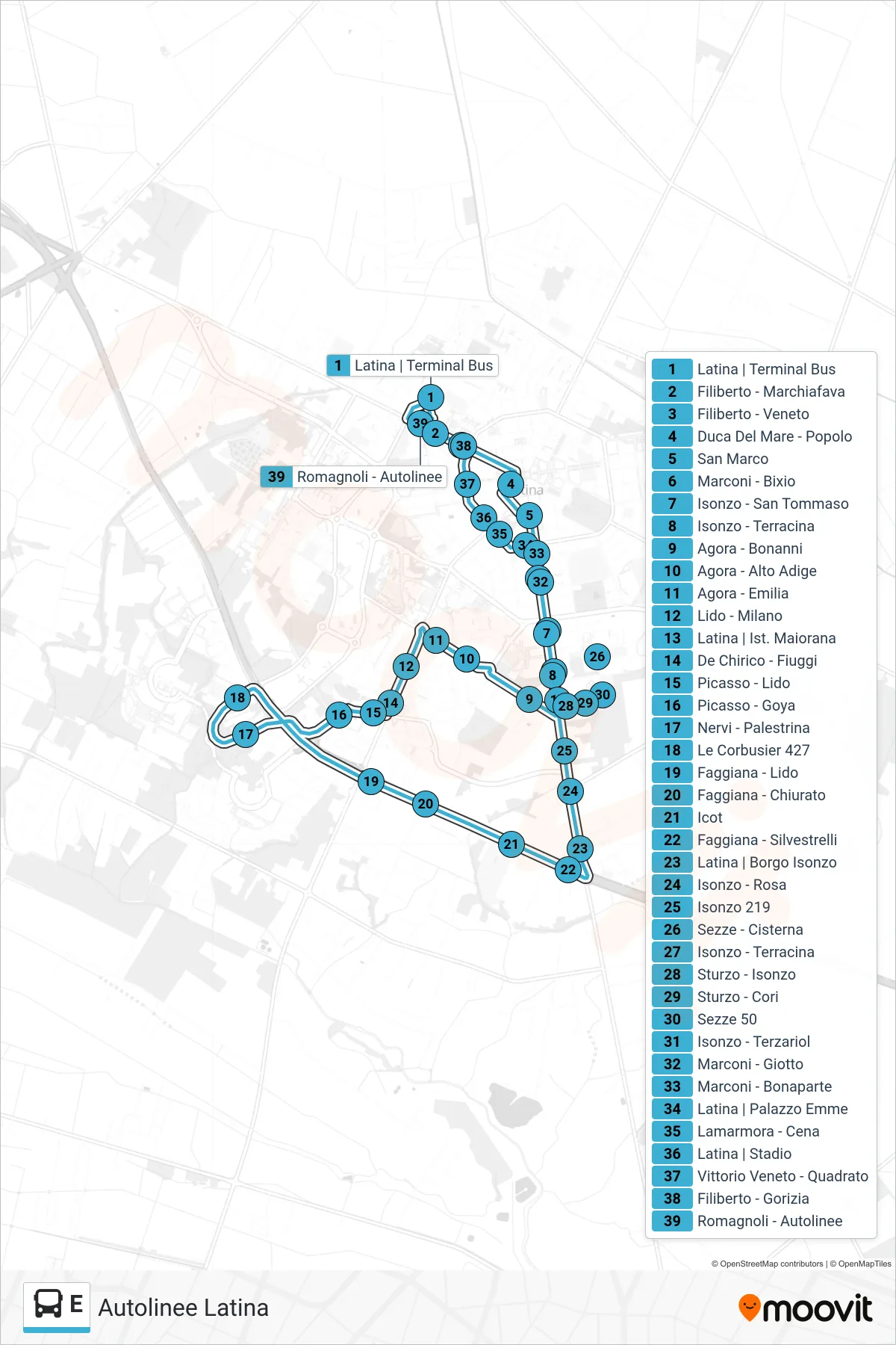 Linea E bus (Autolinee Latina) - Percorsi e fermate sulla mappa