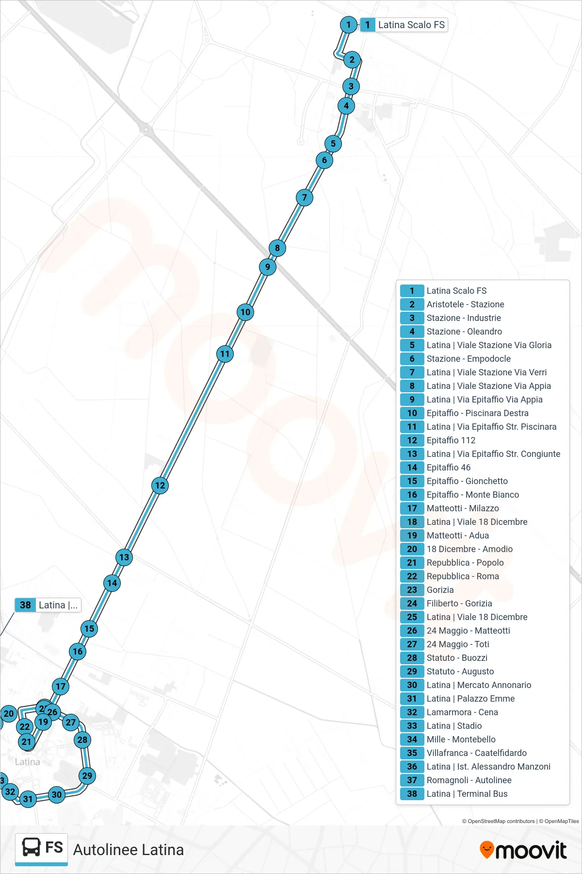 Linea FS bus (Autolinee Latina) - Percorsi e fermate sulla mappa