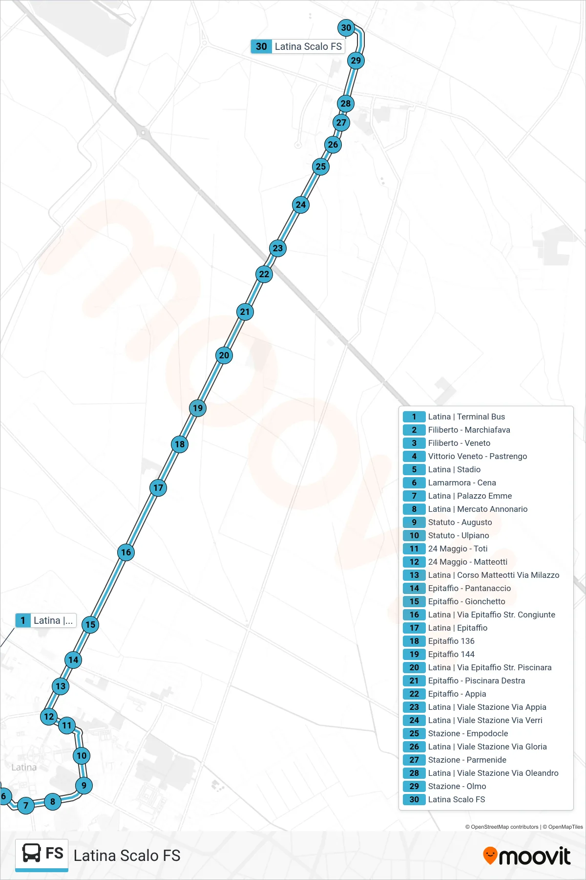 Linea FS  bus (Latina Scalo FS) - Percorsi e fermate sulla mappa