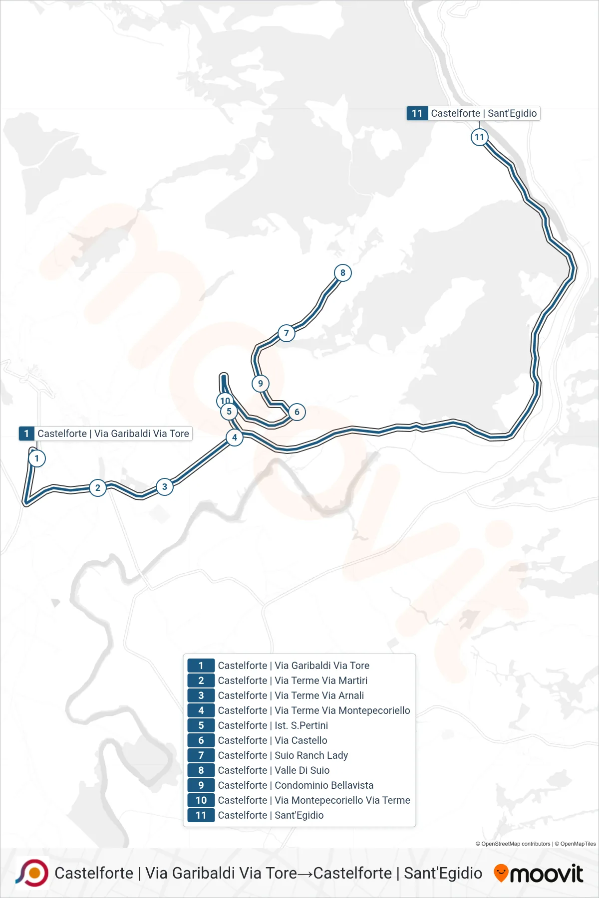 Linea COTRAL bus (Castelforte | Via Garibaldi Via Tore→Castelforte | Sant'Egidio) - Percorsi e fermate sulla mappa