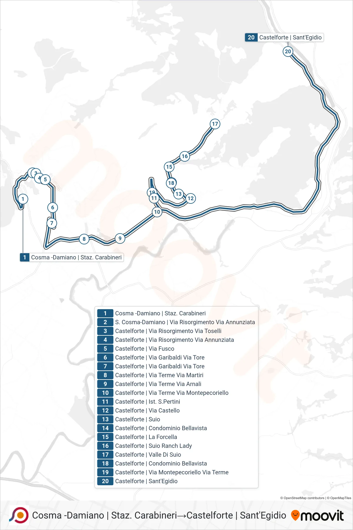 Linea COTRAL  bus (Cosma -Damiano | Staz. Carabineri‎→Castelforte | Sant'Egidio) - Percorsi e fermate sulla mappa