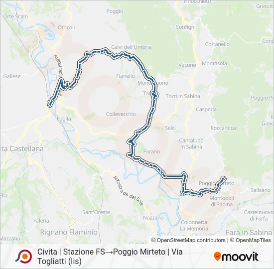 Percorso linea bus COTRAL
