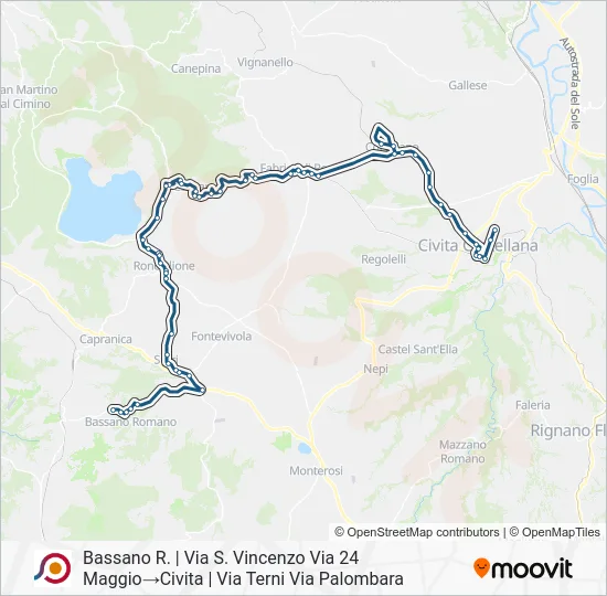 Percorso linea bus COTRAL