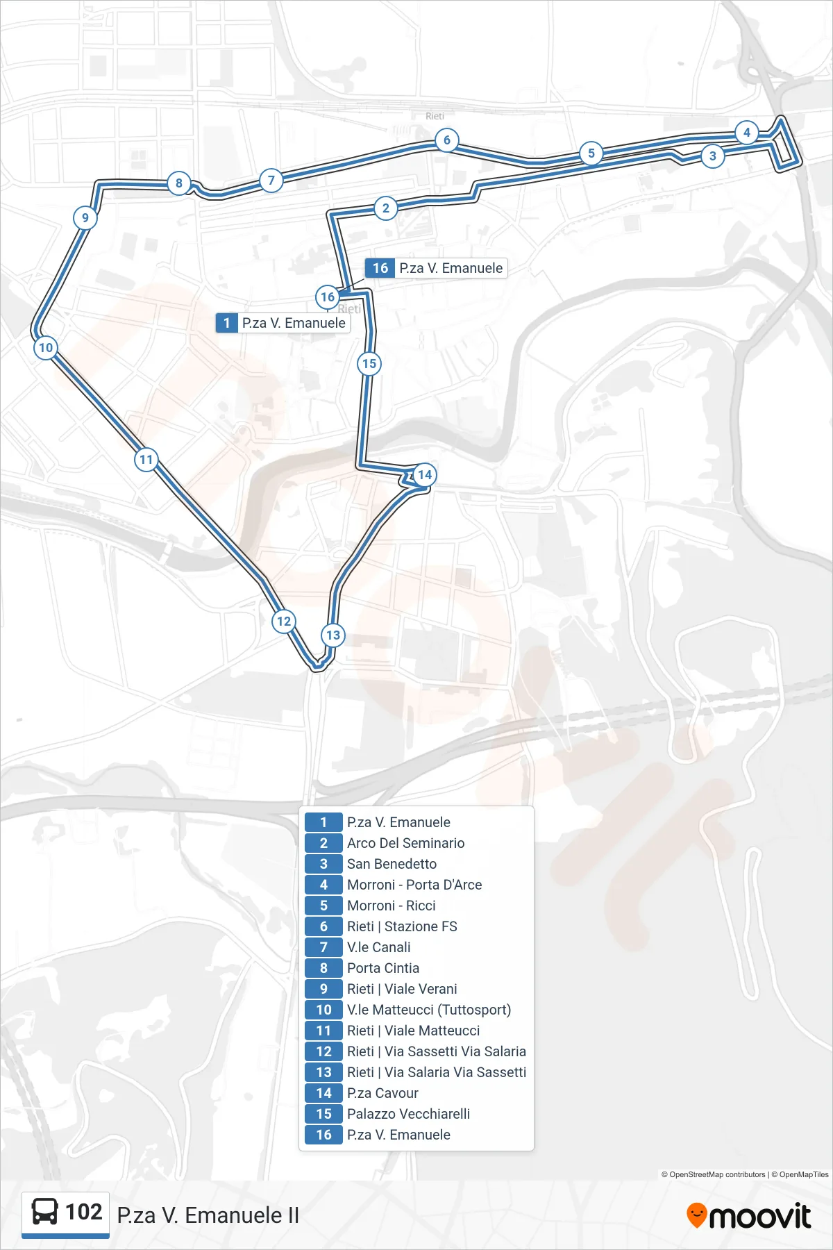 Linea 102 bus (P.za V. Emanuele II) - Percorsi e fermate sulla mappa
