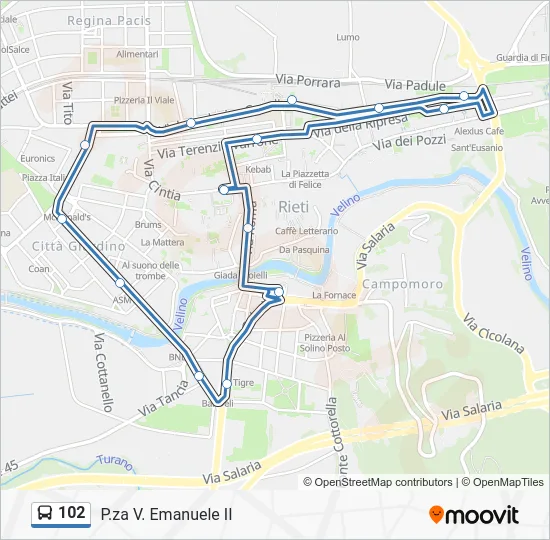 Percorso linea bus 102