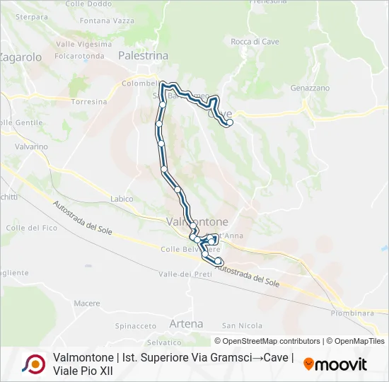 Percorso linea bus COTRAL
