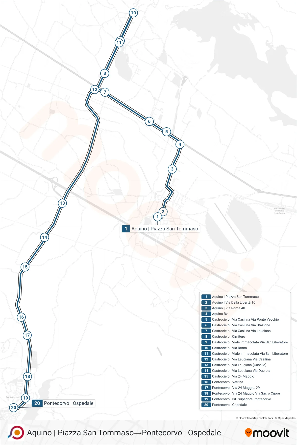 Linea COTRAL bus (Aquino | Piazza San Tommaso→Pontecorvo | Ospedale) - Percorsi e fermate sulla mappa