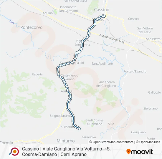 Percorso linea bus COTRAL