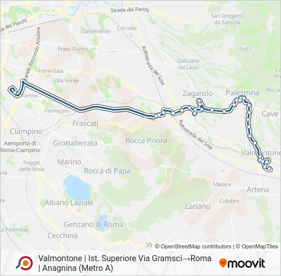 Percorso linea bus COTRAL