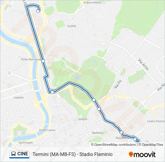 Percorso linea bus CINE