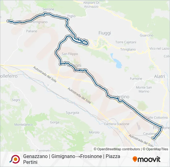 Percorso linea bus COTRAL