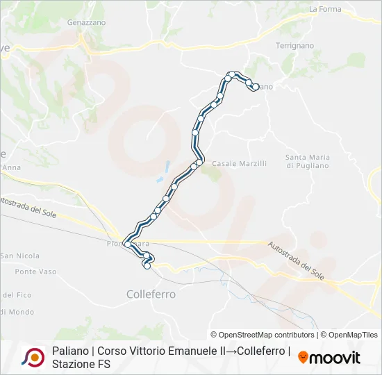 Percorso linea bus COTRAL