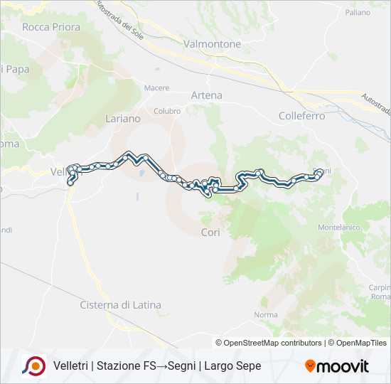 Percorso linea bus COTRAL