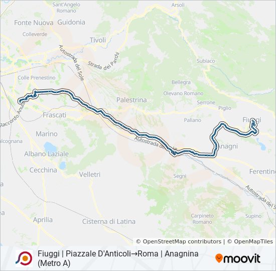 Percorso linea bus COTRAL