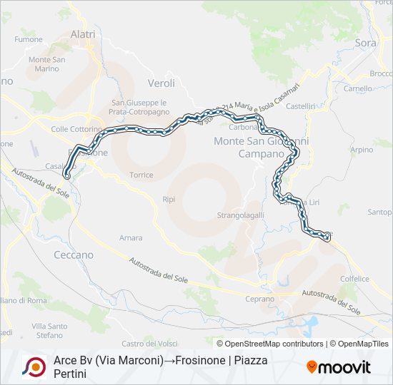 Percorso linea bus COTRAL