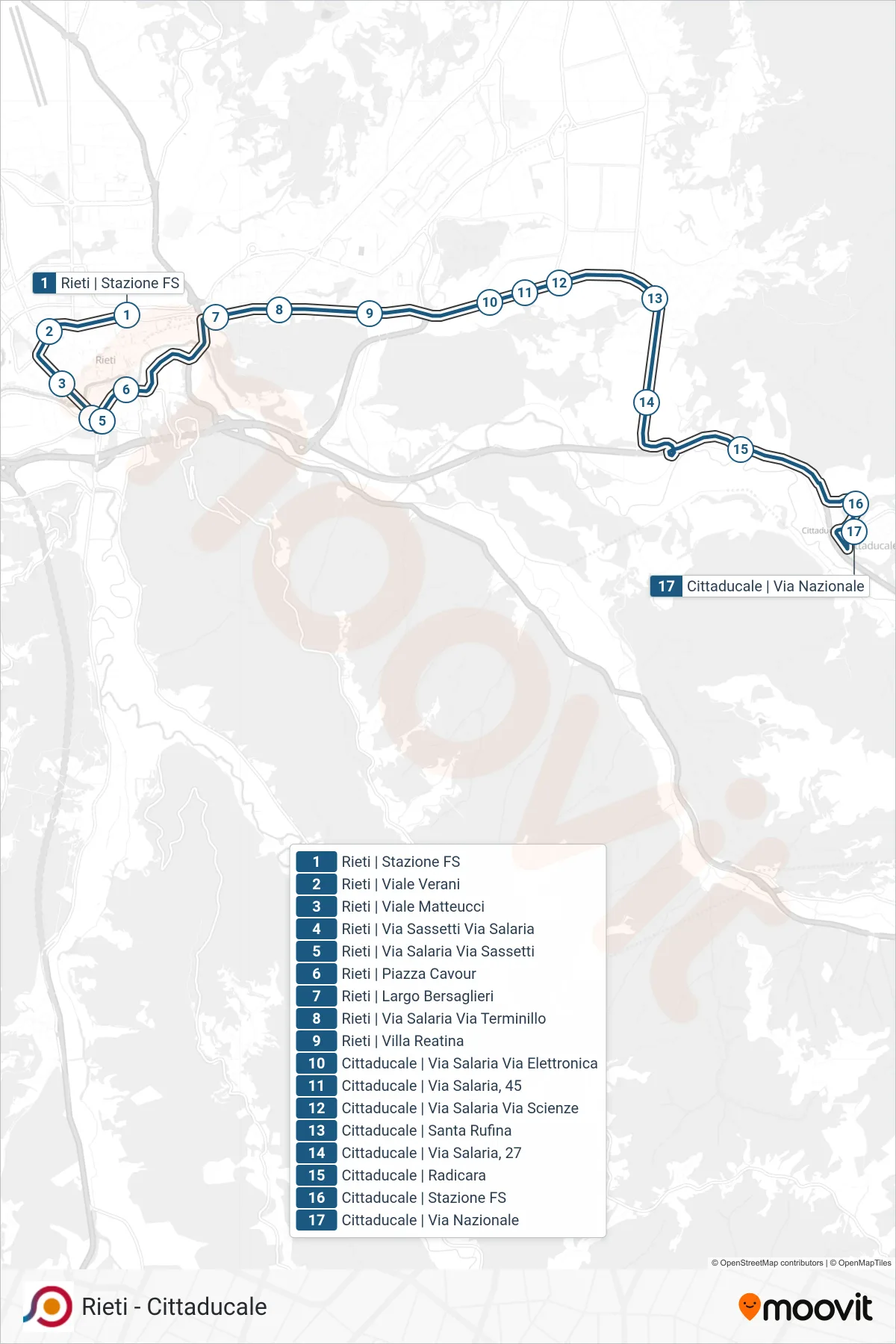 Linea COTRAL bus (Rieti | Stazione FS Ist. Superiore Principessa Di Napoli→Cittaducale | Via Nazionale) - Percorsi e fermate sulla mappa